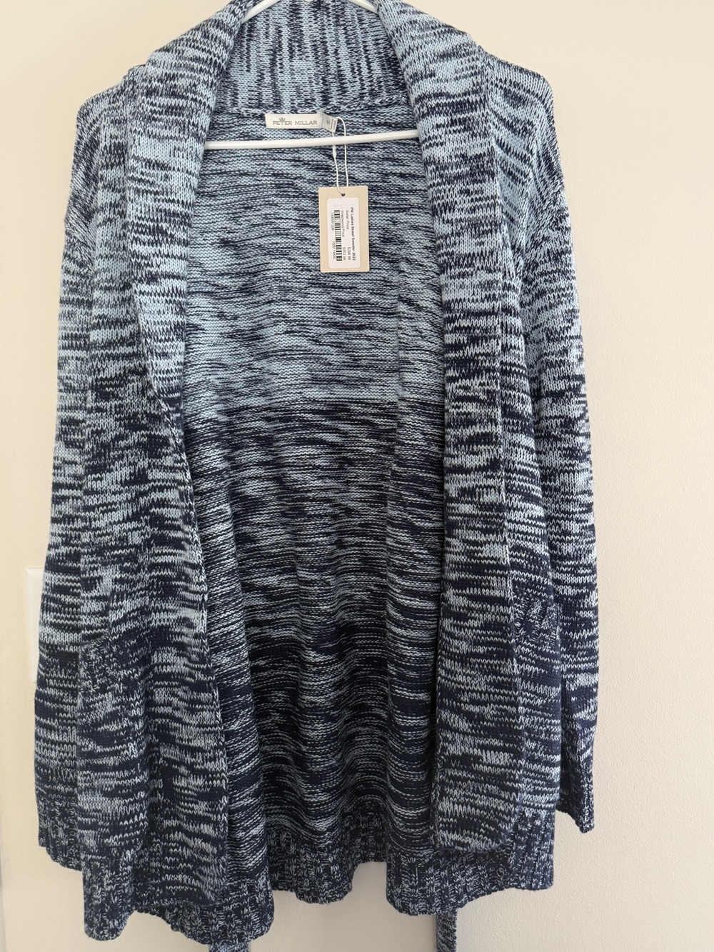 Peter Millar Open-Front Navy and Light Blue Marled Cardigan